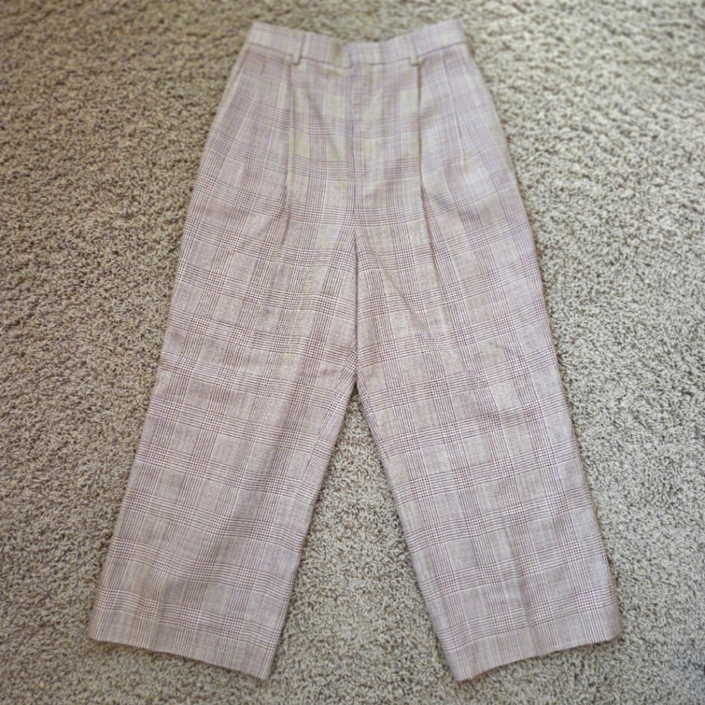 Vintage Celine Houndstooth Pleated  Cropped Trouser Pants - FR 38